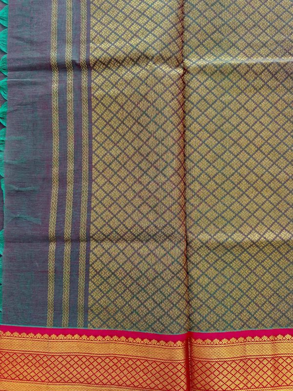 Dual Shade Kanchi Cotton with Pink Contrast Border - Image 4