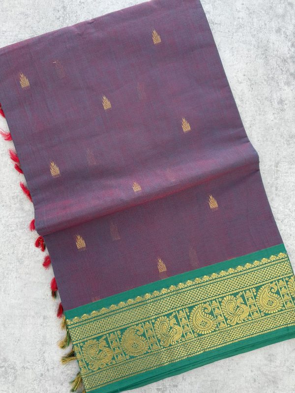 Dual Shade Kanchi Cotton with Green Contrast Border - Image 3