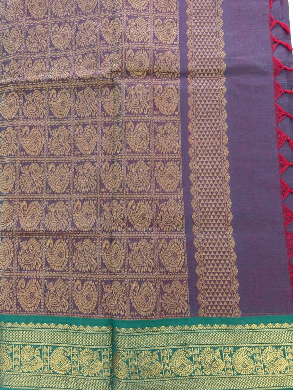 Dual Shade Kanchi Cotton with Green Contrast Border - Image 4