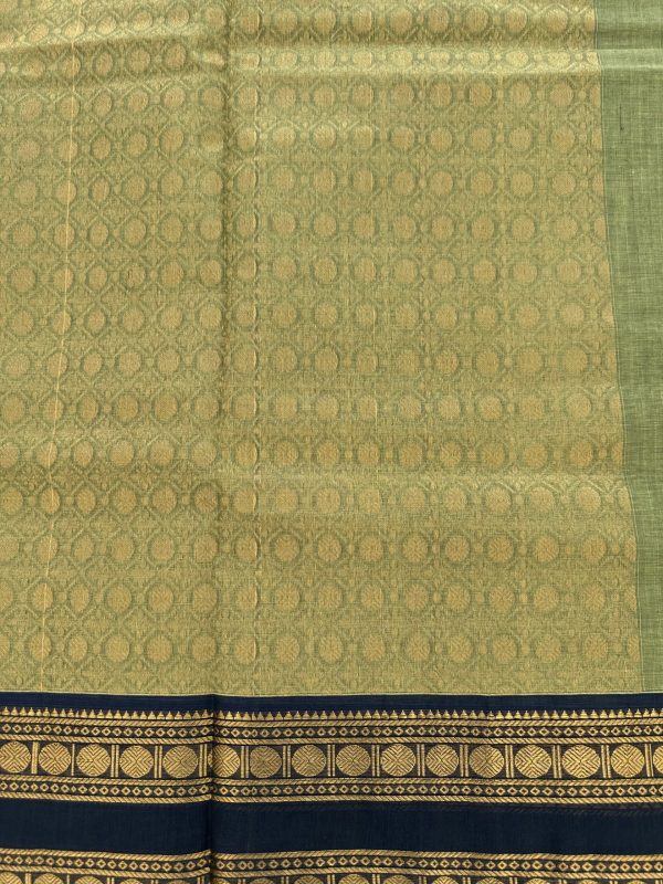 Lime Green Kanchi Cotton with Dark Contrast Border - Image 3