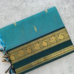 Teal Blue Kanchi Cotton Saree with Contrast Border