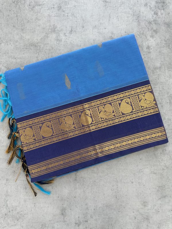 Blue Kanchi Cotton with Navy Contrast Border