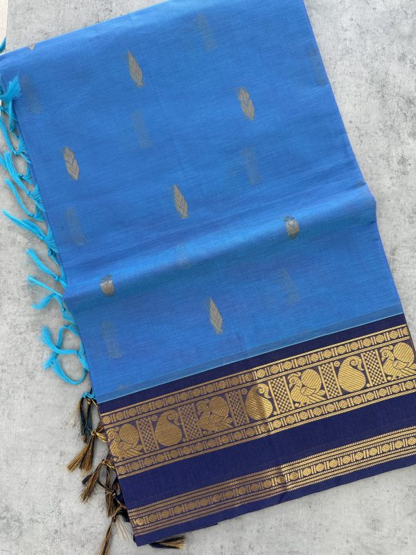 Blue Kanchi Cotton with Navy Contrast Border - Image 2