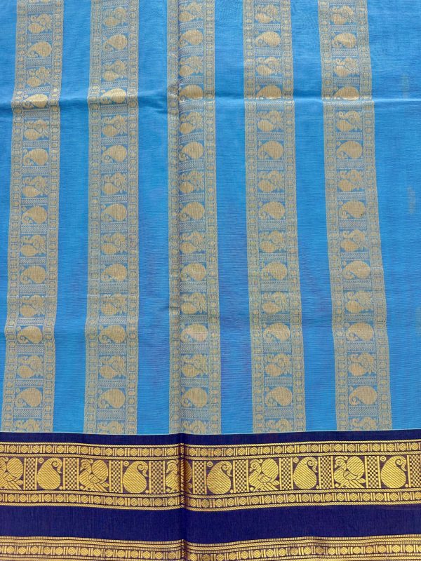 Blue Kanchi Cotton with Navy Contrast Border - Image 3