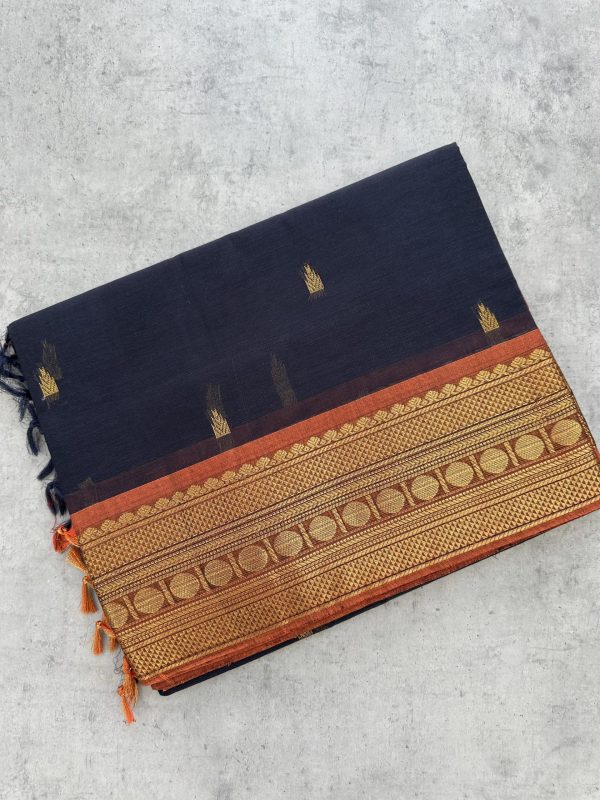 Dark Kanchi Cotton with Mustard Contrast Border