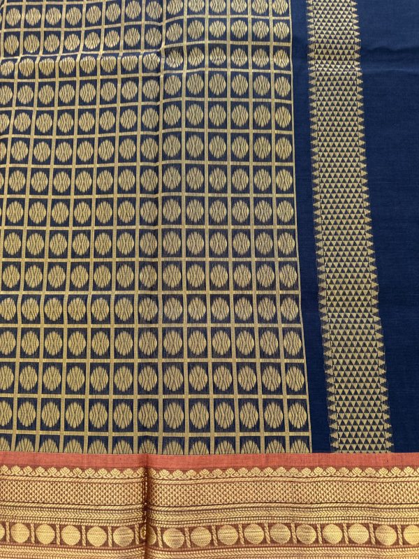 Dark Kanchi Cotton with Mustard Contrast Border - Image 3