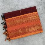 Maroon Kanchi Cotton with Mustard Contrast Border