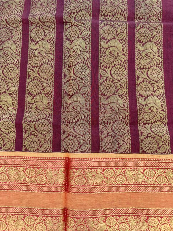 Maroon Kanchi Cotton with Mustard Contrast Border - Image 3