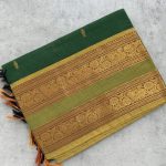 Dark Green Kanchi Cotton with Lime Contrast Border