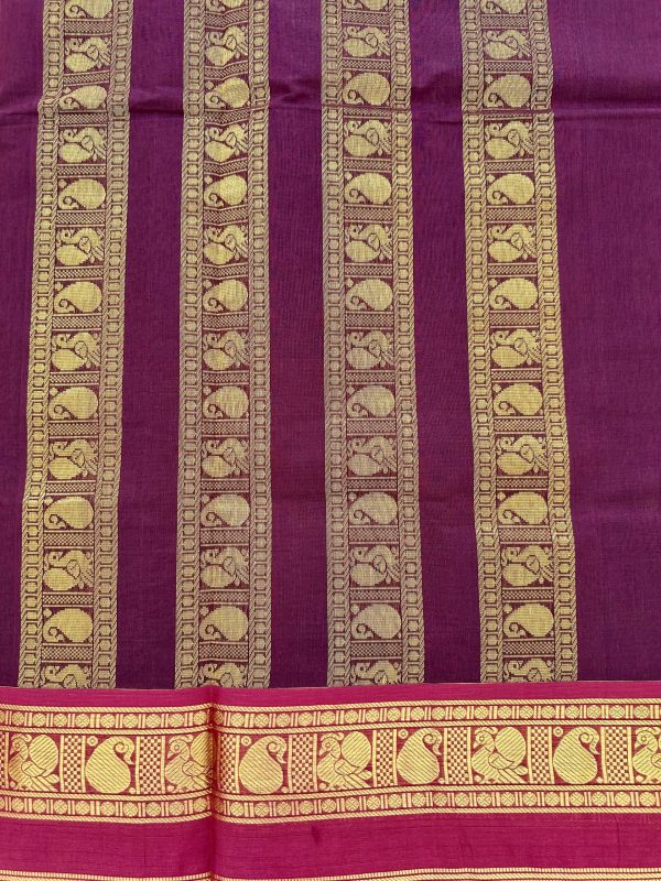 Maroon Kanchi Cotton with Pink Contrast Border - Image 3