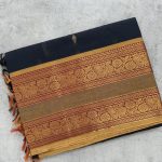 Navy Blue Kanchi Cotton with Yellow Contrast Border