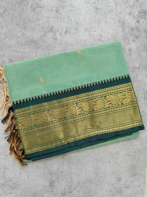 Pastel Sea Green Kanchi Cotton with Dark Green Border