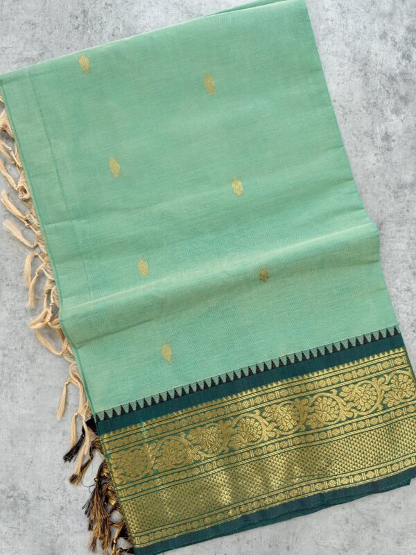 Pastel Sea Green Kanchi Cotton with Dark Green Border - Image 2