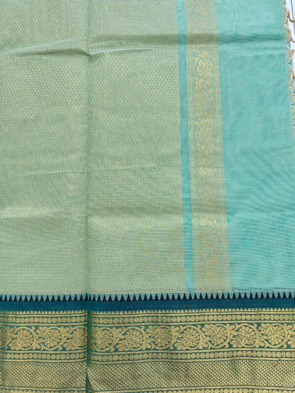 Pastel Sea Green Kanchi Cotton with Dark Green Border - Image 3