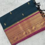 Navy Kanchi Cotton with Dark Pink Border