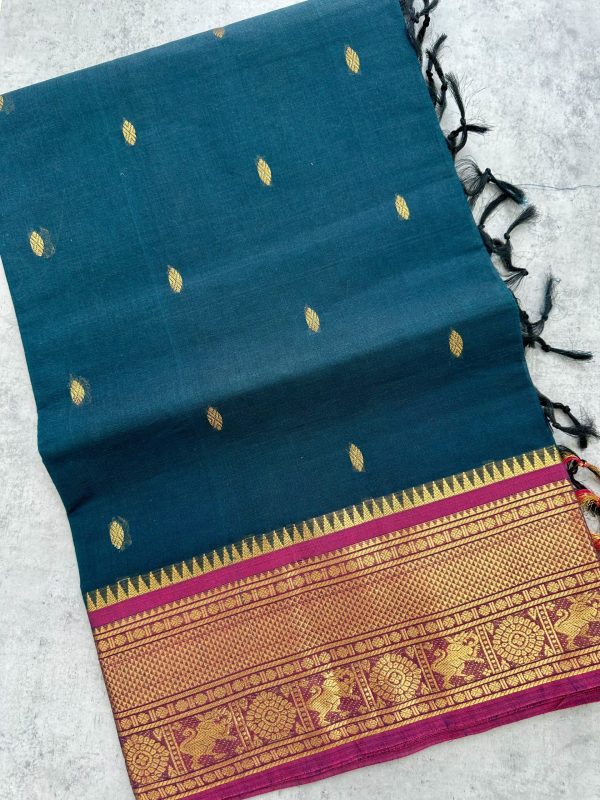 Navy Kanchi Cotton with Dark Pink Border - Image 3