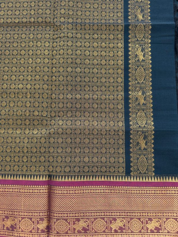 Navy Kanchi Cotton with Dark Pink Border - Image 4