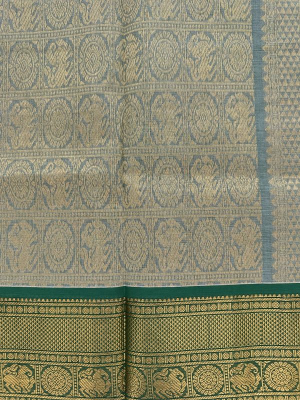 Olive Green Kanchi Cotton with Green Contrast Border - Image 3