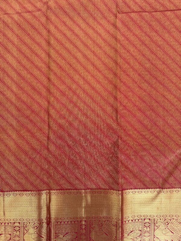 Deep Red Pure Kanchipuram Silk Saree with Gold Border - Image 5