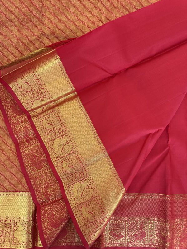 Deep Red Pure Kanchipuram Silk Saree with Gold Border - Image 4