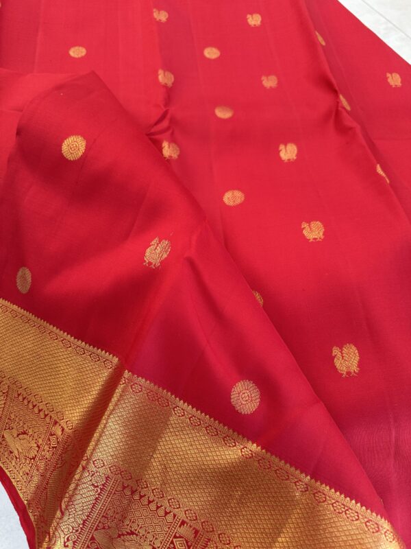 Deep Red Pure Kanchipuram Silk Saree with Gold Border - Image 3