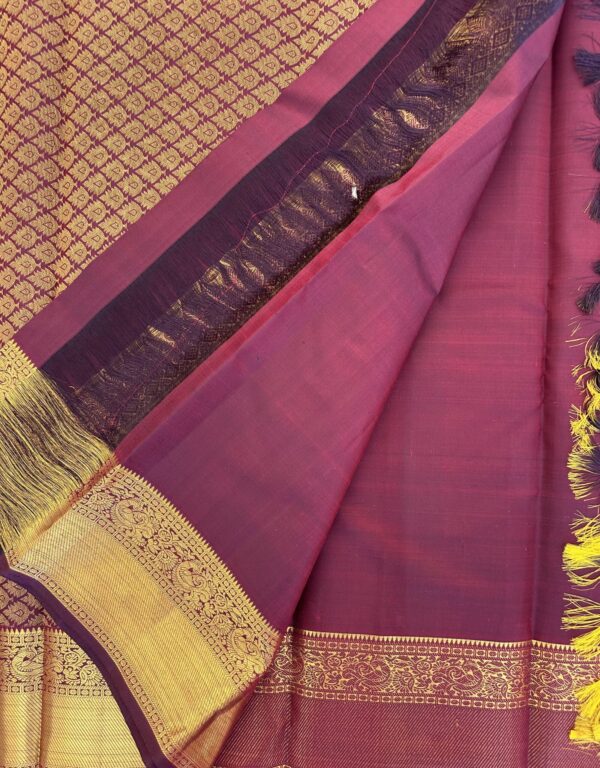 Maroon Pure Kanchipuram Silk Saree with Zari Border - Image 5