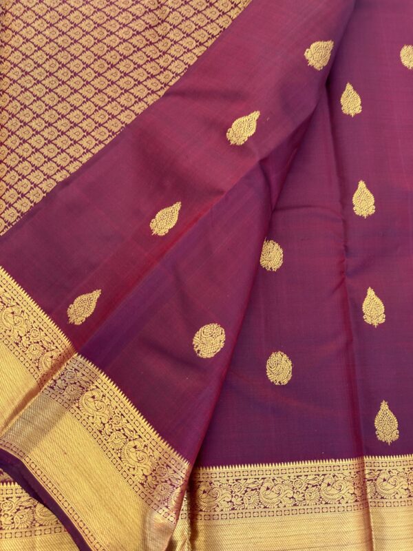Maroon Pure Kanchipuram Silk Saree with Zari Border - Image 3