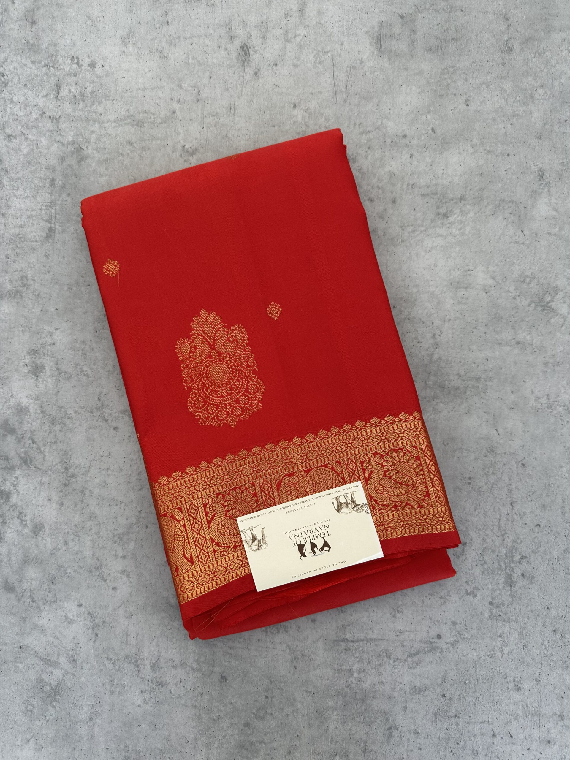 IMG_3570 Rusted Red Pure Kanchipuram Silk Saree with Small Zari Border - Image 1