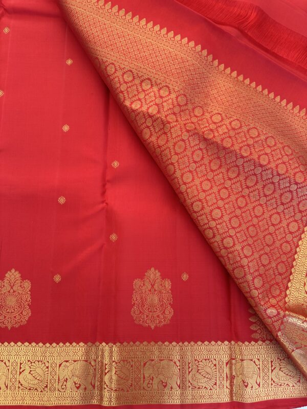 Rusted Red Pure Kanchipuram Silk Saree with Small Zari Border - Image 3