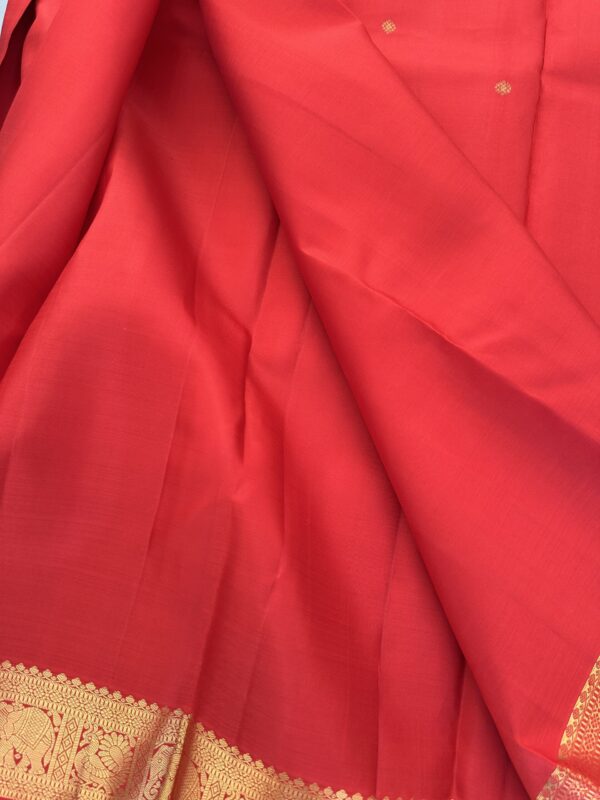 Rusted Red Pure Kanchipuram Silk Saree with Small Zari Border - Image 4