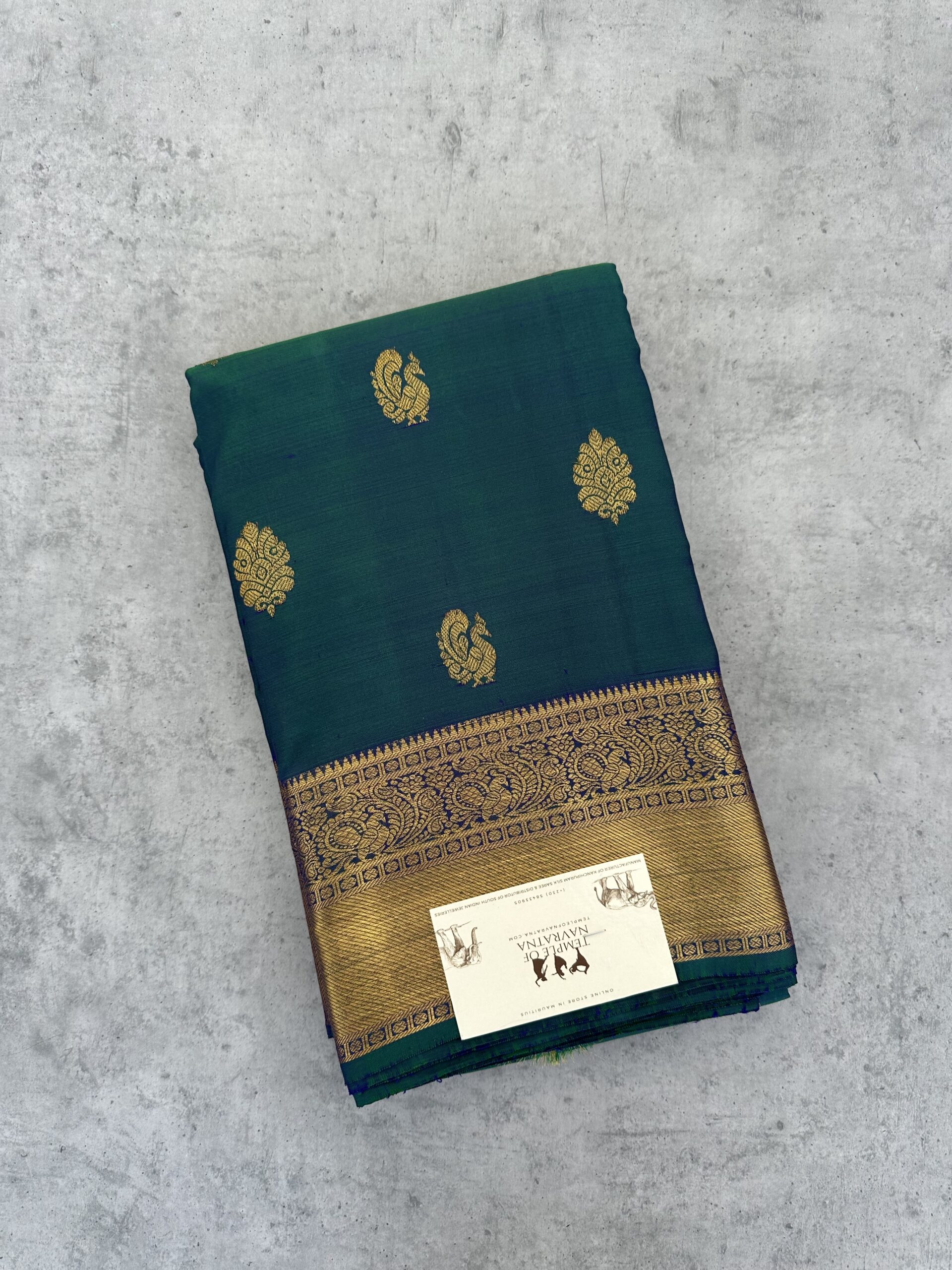 IMG_3599 Dual Shade Peacock Pure Kanchipuram Silk Saree with Zari Border - Image 1