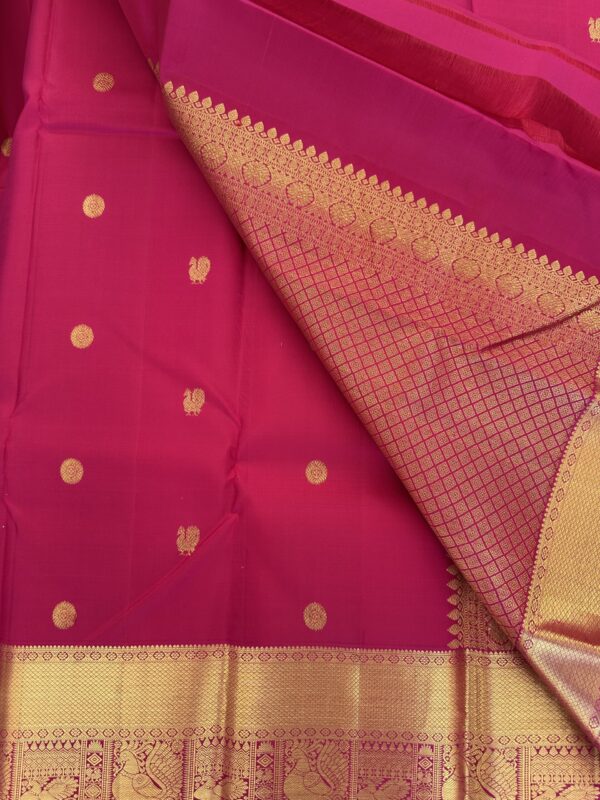 Pink Pure Kanchipuram Silk Saree with Zari Border - Image 3