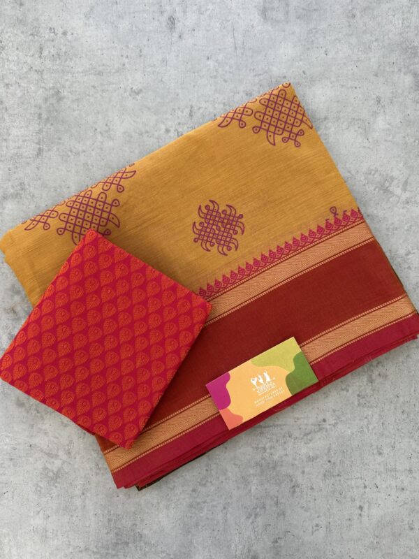 Kolam Printed Handloom Cotton Saree with Extra Blouse Material