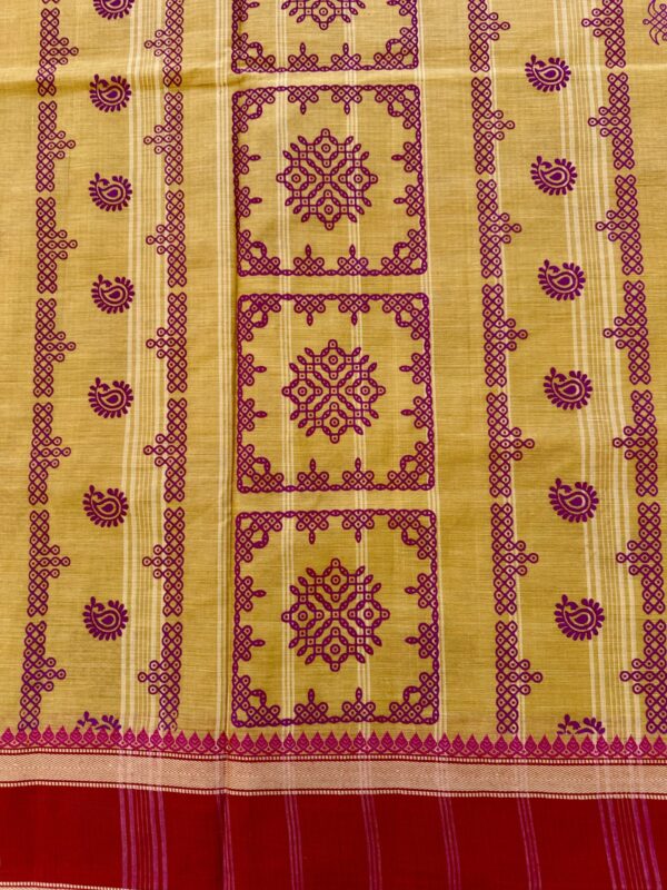 Kolam Printed Handloom Cotton Saree with Extra Blouse Material - Image 3