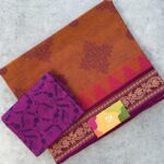 Rusted Color Kolam Printed Handloom Cotton Saree with Extra Blouse Material