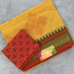 Yellow Kolam Printed Handloom Cotton Saree with Extra Blouse Material