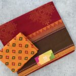 Mehendi Green Kolam Printed Handloom Cotton Saree with Extra Blouse Material