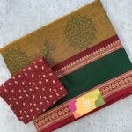 Mehendi Green Kolam Printed Handloom Cotton Saree with Extra Blouse Material