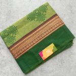 Parrot Green Printed Handloom Cotton Saree with Extra Blouse Material