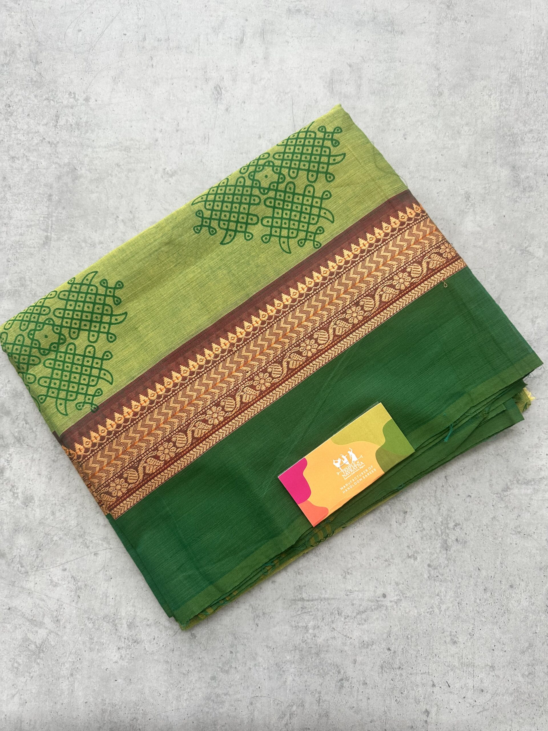 IMG_5204 Parrot Green Printed Handloom Cotton Saree with Extra Blouse Material - Image 1