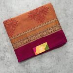 Orange Kolam Printed Handloom Cotton Saree with Extra Blouse Material