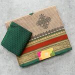 Beige Kolam Printed Handloom Cotton Saree with Extra Blouse Material