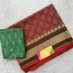 Red Kolam Printed Handloom Cotton Saree with Extra Blouse Material