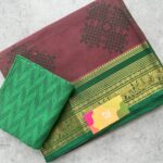Mauve Kolam Printed Handloom Cotton Saree with Extra Blouse Material