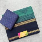 Light Blue Kolam Printed Handloom Cotton Saree with Extra Blouse Material