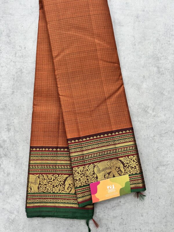 Rust Orange  Pure Kanchipuram with Traditional Zari Border - Image 2
