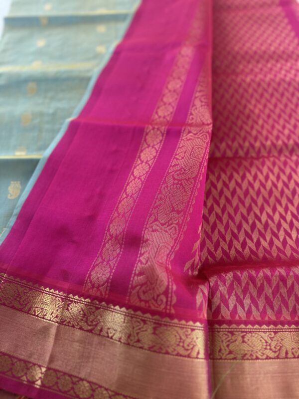 Sea Green & Hot Pink Silk Cotton Saree - Image 2