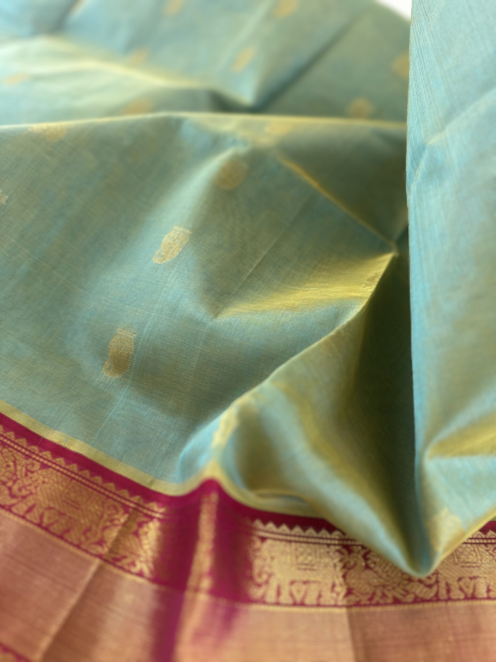 IMG_7035 Sea Green & Hot Pink Silk Cotton Saree - Image 1